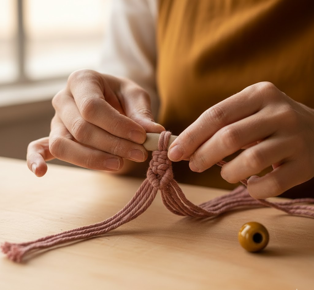 Handen die een decoratief stuk maken