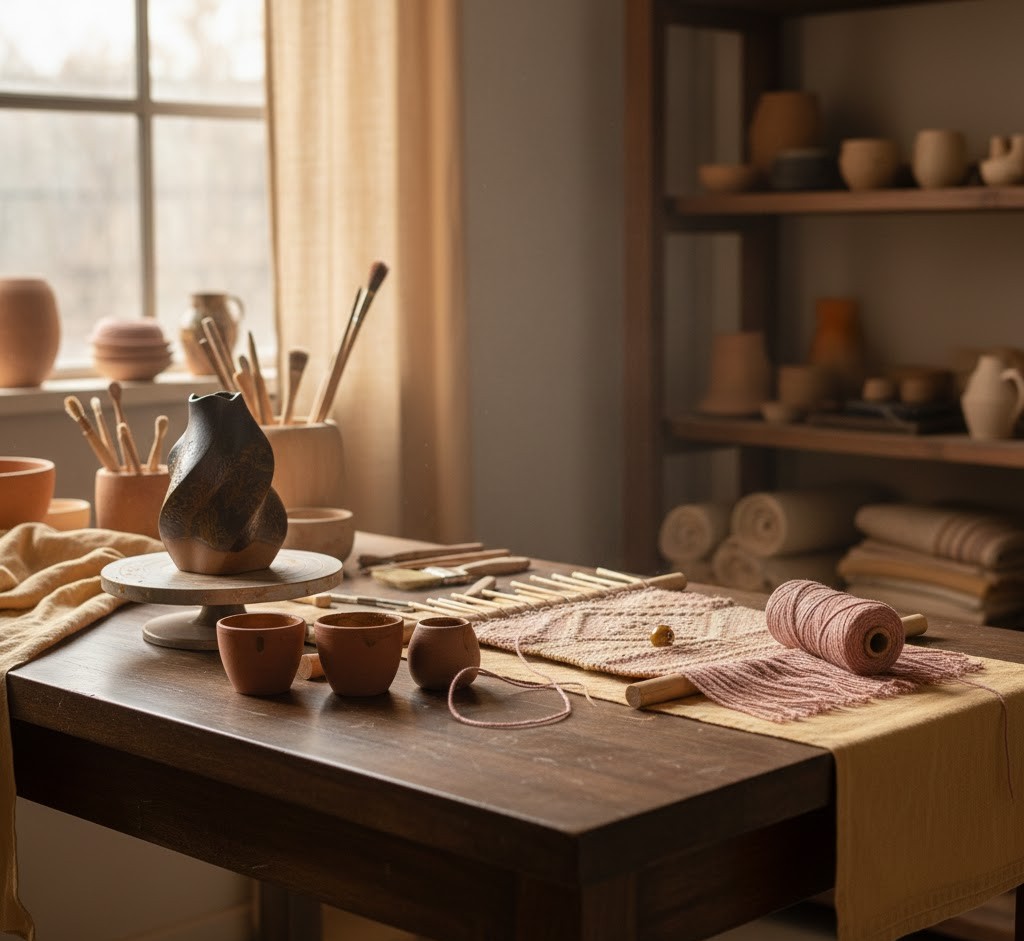 Ambachtelijke werkplaats met materialen